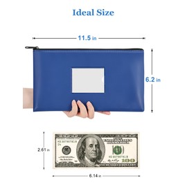 SMARTAKE 2-Pack Money Bags with Zipper, PU Leather Bank Deposit Bags, Waterproof Money Pouch for Organize Cash, Coins, Cosmetics, Invoice, Bills, Tools, 11.5 x 6.2 Inches, Navy Blue & Black