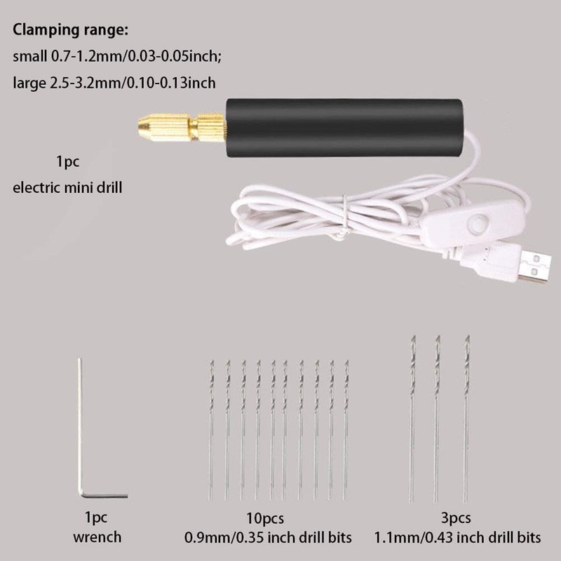 QOTSTEOS 0.7-1.2mm Micro Electric Hand Drill Set for Resin, Cordless