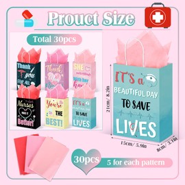 Nezyo 30 Pcs Nurse Gift Bags with 30 Wrapping Tissue Papers Nurses Appreciation Week Gifts Bags Stylish Nurse Appreciation Gifts for Thank Party Memorable Nursing Assistant Graduates Medical (Fresh)