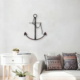 Aura7Mix 13" Antique Metal Nautical Anchor Wall Decor with Chain, Hand-Painted Iron Metal Anchor Art Wall Decor Ideas for Coastal, Farmhouse, Bedroom, Dorm Home, Living Room (1 Pack Vintage)