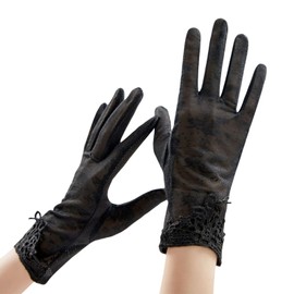 Tidyworm Women's Lace Gloves, UV Protection, Thin, Cool Feel, Summer Gloves, Anti-UV, Anti-Slip, Smartphone Compatible, Sunscreen, Weddings, Driving, Bicycle, C Black