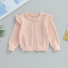 HKYFNNBW-Baby Girl Knitted Sweater, Long Sleeve Button Baby Cardigan, Autumn and Winter Daily Casual Wear (Pink, 2-3 Years)