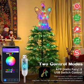 LightingWill Smart Christmas Tree Topper, Light Up 3D Angel Tree Topper with 18 RGB Lights, Timer, App Control, USB Powered, Music Sync, Gold Xmas Tree Topper for Indoor Holiday Decorations