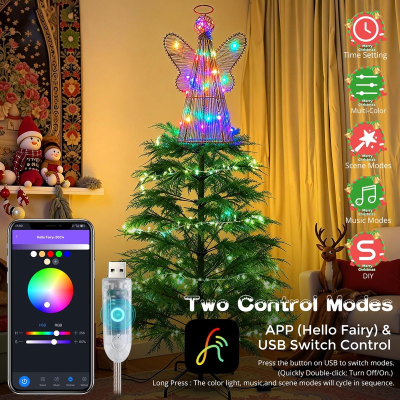 LightingWill Smart Christmas Tree Topper, Light Up 3D Angel Tree
