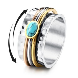 Magitaco Stainless Steel Spinner Rings Turquoise Fidget Band Rings Moon Star Flower Butterfly Anxiety Rings for Women Men