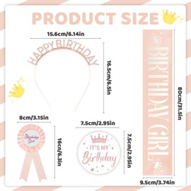 GOZINA Birthday Sash for Women, Birthday Tiara with Its My Birthday Badge Birthday Girl Sash and Birthday Crown for Party Birthday Accessories for Women (Rose Gold)