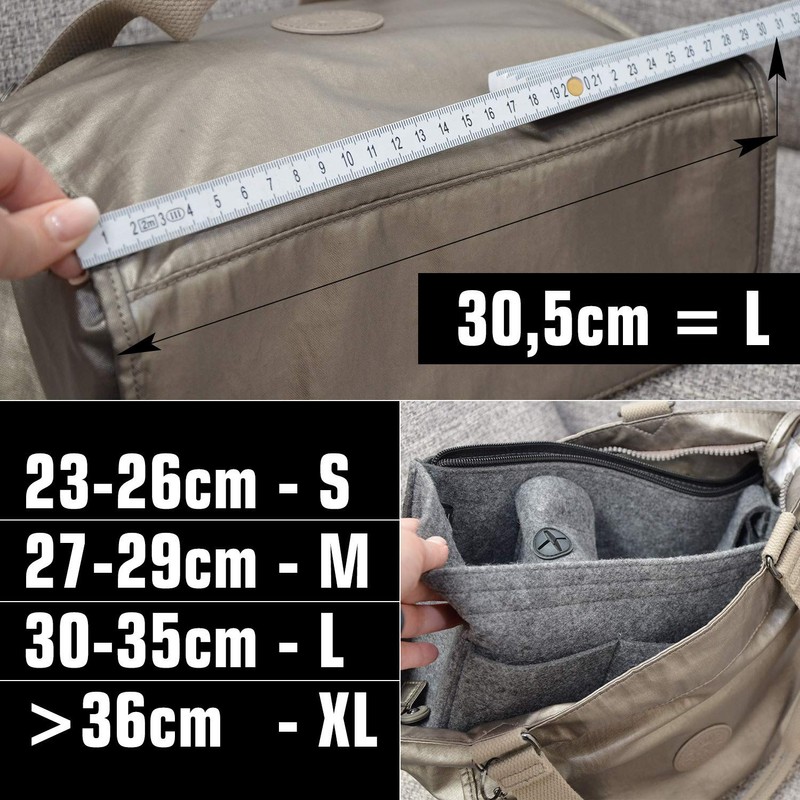 DuneDesign Handbag Organiser Felt Bag Insert Inner Pocket Grey, Grey