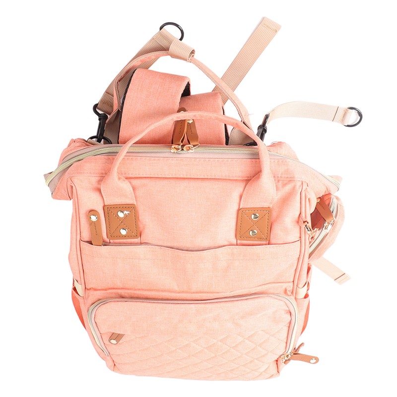 Pink Diaper Bag Backpack Multi Compartment Waterproof Large Capacity Travel