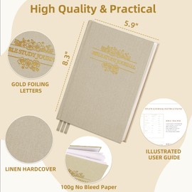 XKDOUS Bible Study Journal Church Notes Journal, Bible Study Supplies Bible Notebooks for Note Taking Reflection Prayer, 8.6’’ Guided Bible Study Notebook for Women, Linen Khaki