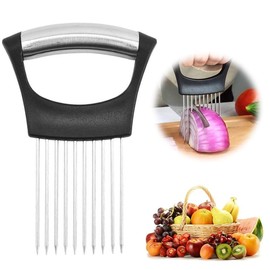 Stainless Steel Onion Slice Holder, Lemon Slicer Vegetable Cutter, Chopper Slicing Assistant Tool for Meat, Onion, Potato, Tomato Home Kitchen Tools (1 PCS)