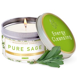 Magnificent 101 Long Lasting Pure Sage Scented Candle - 6 oz - 35 Hour Burn - Natural Soy Wax Smudge for House Energy Cleansing, Positive Vibes & Manifestation