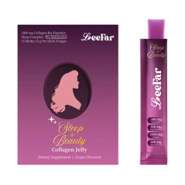 Sleep & Beauty Collagen Jelly 1800mg Bio-Peptides with Magnesium L-Theanine Hyaluronic Acid Grape Flavor 15 Stick Packs Supports Skin Hair Nails