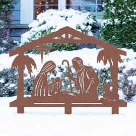 RealSteel Outdoor Nativity Scene Metal Yard Art | O Holy Night Christmas Lawn Decorations with Mary, Joseph & Baby Jesus | Star of Bethlehem Manger Scene Yard Stakes | Religious Holiday Decor | USA