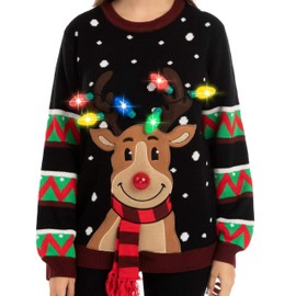 JOYIN Women's LED Illuminated Reindeer Ugly Christmas Jumper with Integrated Bulbs, black