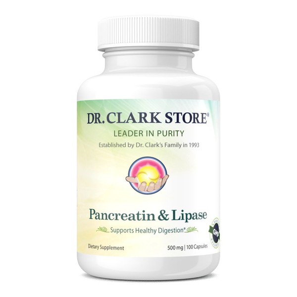 Dr. Clark Pancreatin and Lipase Enzyme Supplement, 500mg, 100 Capsules