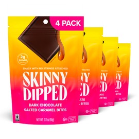 SkinnyDipped Dark Chocolate Salted Caramel Bites, 2g Sugar per Piece, Keto Friendly, Low Calorie Gluten Free, 4 Pack