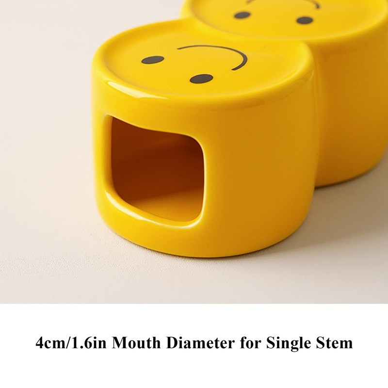 Novelty 7.3in Glossy Yellow Smile Face Ceramic Vase Decor for