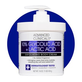Advanced Clinicals- Loción corporal hidratante para el cuidado de la piel con 10% de ácido glicólico y ácido láctico | AHA Exfoliating KP Bump Eraser B