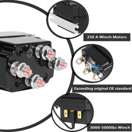 Gtouse Winch Solenoid Relay, 12V 250A Badlands Winch Solenoid Contactor for ATV UTV 3000-5000lbs Winch Control Replacement