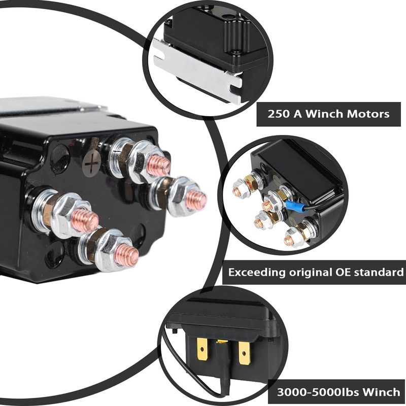 Gtouse Winch Solenoid Relay, 12V 250A Badlands Winch Solenoid Contactor