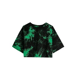 SOFIA'S CHOICE Women's Short Sleeve Tie Dye Crop Top Crew Neck Summer Casual Tee Black Green Small