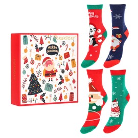 FUTURO FASHION 4 Pairs Christmas Socks For Women - 4 Patterns Pack in Gift Box Idea For Christmas, Festive Cotton Women's Winter Xmas Novelty Christmas Socks Placed in Patterned Box, Sizes6-7.5 UK