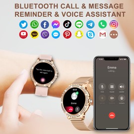 Erkwei Smart Watches for Women(Make/Answer Call) 1.32" HD Women Watch with Heart Rate Sleep Fitness Tracker with Step Calorie 20 Sprots Modes Digital Watches for iOS Android Phones