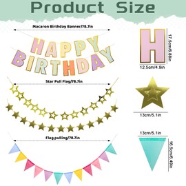Ezydka Birthday Decoration Girls Set Pastel Children's Birthday Decoration with Happy Birthday Garland, Bunting, Star Garland, Honeycomb Balls, Paper Fans for Women Girls Birthday
