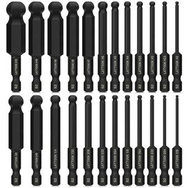 Ball End Hex Head Allen Wrench Drill Bit Set (24PCS Metric & SAE), LATTOOK 1/4" Quick Release Shank Ball End Hex Bit Set Allen Key Bit Set, Magnetic S2 Steel