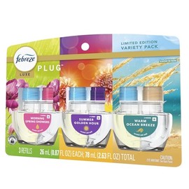 Febreeze Spring Summer Nights Variety Pack, 3 Refill Plug In Limited Edition Scents | Morning Spring Showers | Summer Golden Hour | Warm Ocean Breeze (Summer Nights Variety 3-Pack)