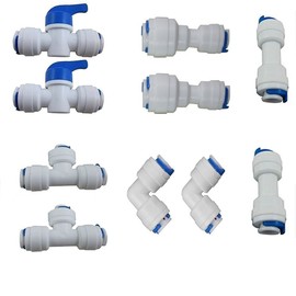 Reverse Osmosis Systems Quick Connect fittings Tube pipe Fittings combo,1/4 inch OD Quick Connect Push In to Connect(Ball Valve+T+I+L+1/4" to 3/8" I Type Combo)