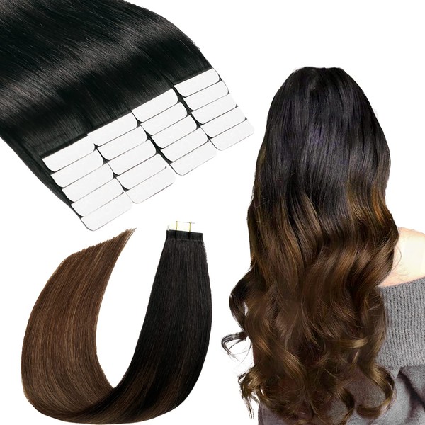 SURNEL Tape-In Real Hair Extensions, Colour 1B Black Fading to