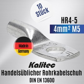 Pack of 10 Kalitec HR4-5 Standard Tube Cable Lugs 4 mm² M5 I without Viewing Hole I Made in Germany