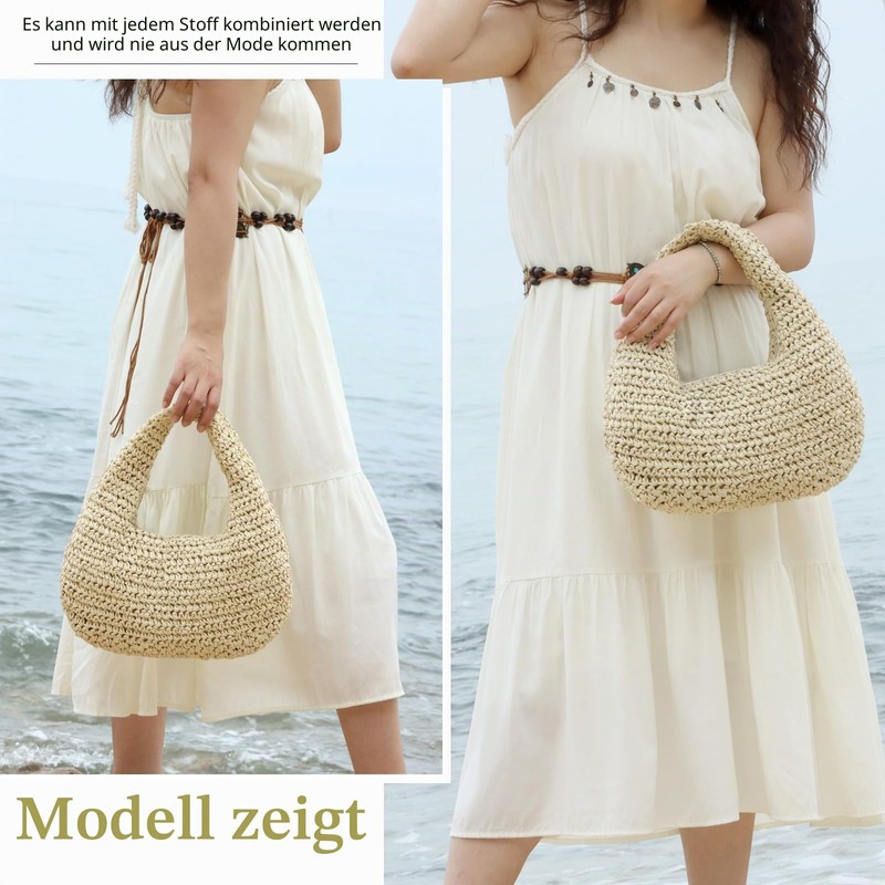 Fecialy Straw Bag for Women Half Moon Shoulder Handbag Straw