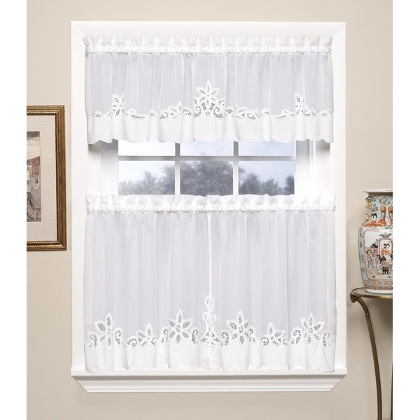 Today's Curtain Plymouth Classic Battenburg Applique Sheer Window Tier, 24-Inch,