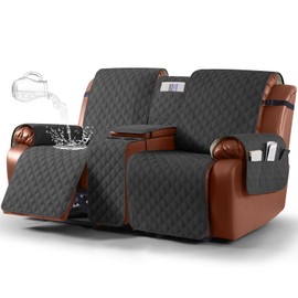 Ruaozz Waterproof Loveseat Recliner Cover with Console Non-Slip Reclining Couch Covers Split Sofa Slipcovers with Elastic Straps Furniture Protector for Kids, Dogs, Pets (Charcoal Grey,2 Seater)