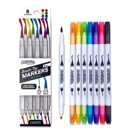 ArtSkills Dual Tip Fine & Brush Tip Markers for Adult Coloring, Brush Markers 8-Count