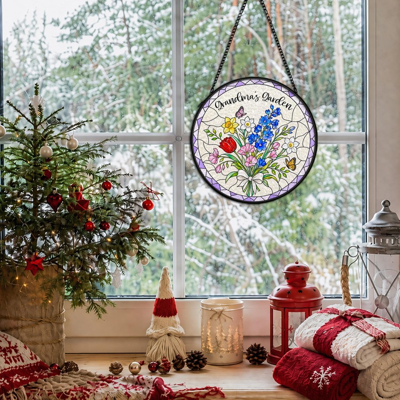 Nonna Grandma Gifts Stained Glass Suncatcher Window Hanging Decor