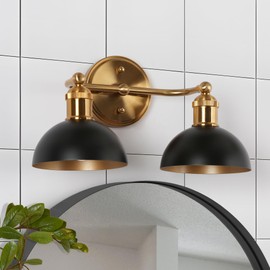 GEPOW Black Gold Bathroom Light Fixtures, 2-Light Farmhouse Vanity Lights Over Mirror with Metal Dome Shade, Modern Wall Sconces Lighting for Kitchen, Bedroom and Hallway