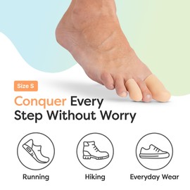 ZenToes 6 Pack Gel Toe Cap and Protector - Cushions and Protects to Provide Relief from Missing or Ingrown Toenails, Corns, Blisters, Hammer Toes (Small, Beige)