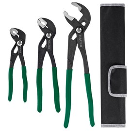NAUKII 3pcs 8/10/12 inch Groove Joint Pliers Set Comfortable Handle Tongue-and-Groove Pliers for Home Repair Water Pump Pliers with Roll Up Case Adjustable Pliers