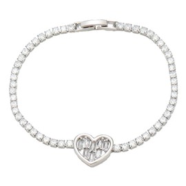 Treasure Bay Icon Crystal Tennis Bracelet For Women and Girls | White Gold Plated CZ Tennis Bracelet for Women, Elegant Crystal Charm Bracelet (Heart)
