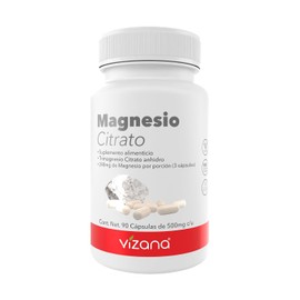 VIZANA NUTRITION | Citrato de Magnesio (Trimagnesio Cit. Anhidro) en Cápsulas HPMC Vegetarianas (90 Caps-500 mg), Origen Citrato: Alemania