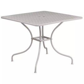 Flash Furniture 35.5" Square Steel Flower Print Patio Dining Table in Silver