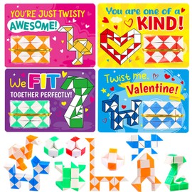 WorldBazaar Valentine's Day Cards with Snake Cube Puzzle for Kids Boys 24 Sets Valentine‘s Day Cards for Kids Classroom Exchange Goodie Bag Stuffers Valentine's Party Favors