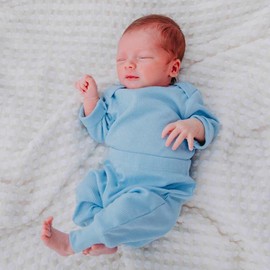 Organic Cotton Rib-Knit Baby Sleep Pants - Blue, 0-3 MTHS