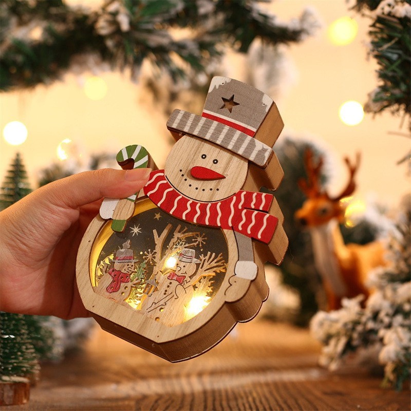 Luminous Christmas Ornament LED Light Emitting Wooden Christmas Decorations Ornaments