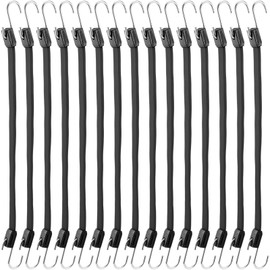 HOZEON 15 Pack 20 Inches Rubber Tarp Straps, Black Rubber Tie Down Straps with Hooks, Rubber Bungee Cords for Outdoor, Tarp Covers, Canvas Canopies, Motorcycle, and Cargo
