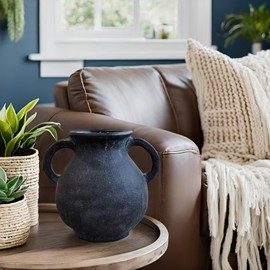 Smiletag Black Rustic Vases Home Decor, Ceramic Vase with Handles, Farmhouse Decorative, Terracotta Vase, Pottery Vases for Living Room,Table,Shelf Decor