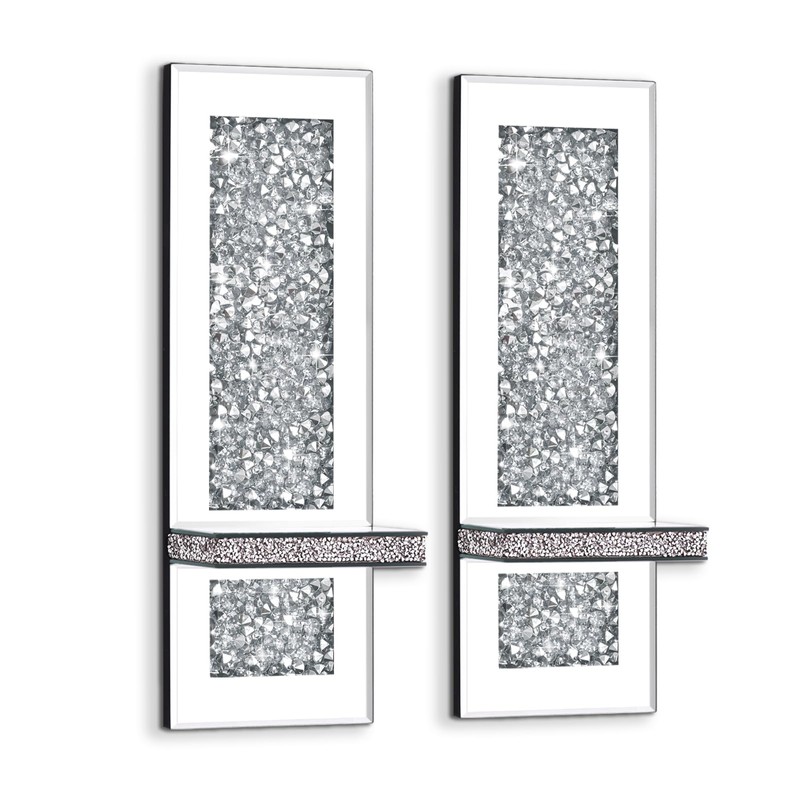 Crystal Crushed Diamond Mirrored Candle Sconces Set of 2, Glam